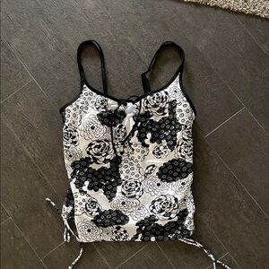 Elegant Black and White Floral Swim Camisole
